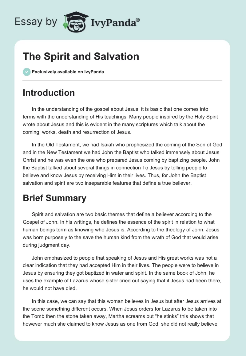 The Spirit and Salvation. Page 1