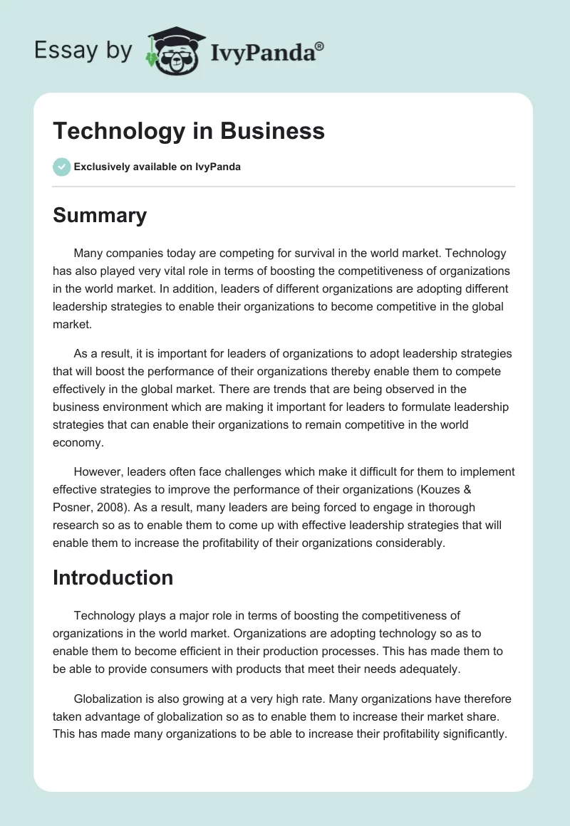 Technology in Business. Page 1