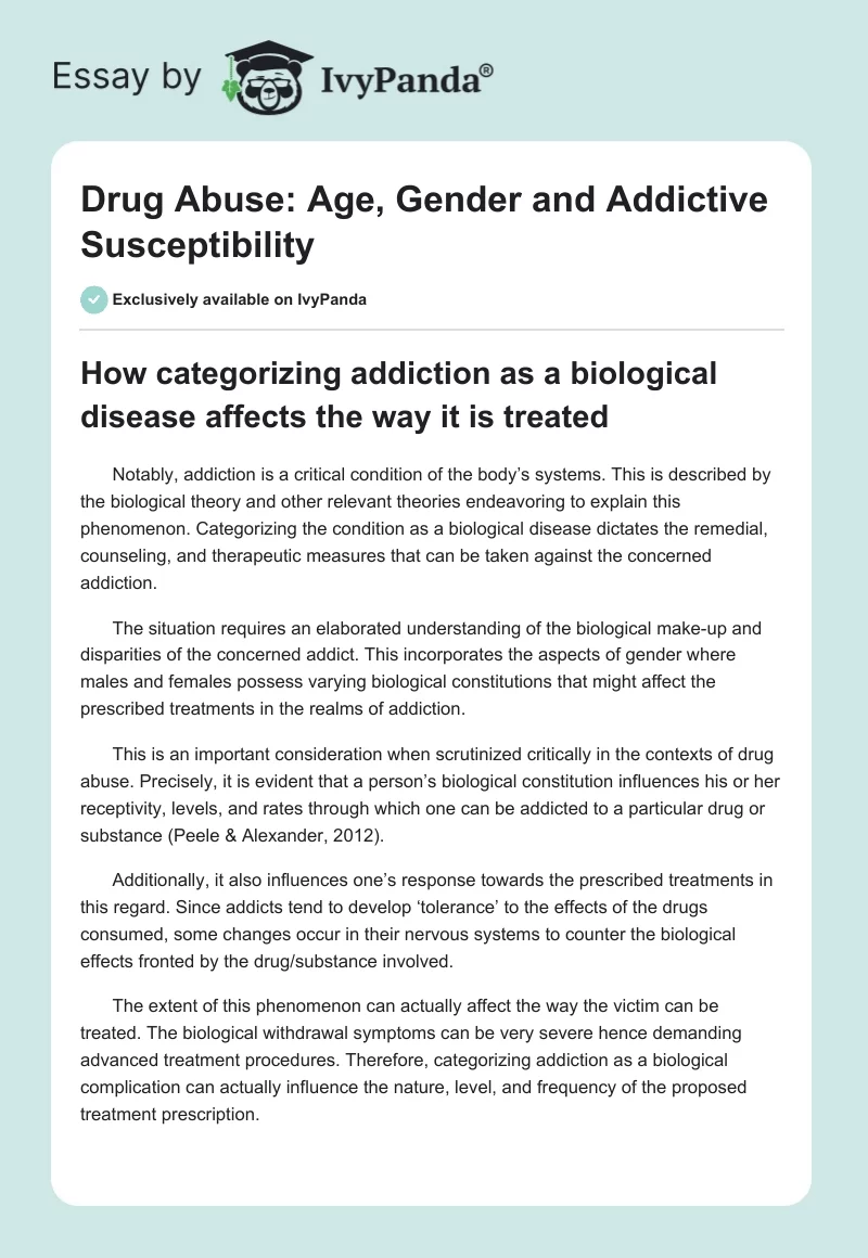 Drug Abuse: Age, Gender and Addictive Susceptibility. Page 1