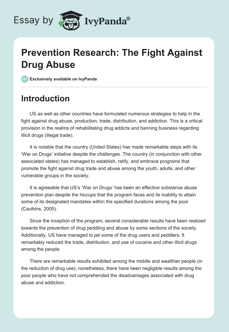 Prevention Research: The Fight Against Drug Abuse. Page 1