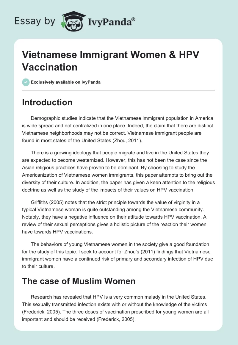 Vietnamese Immigrant Women & HPV Vaccination. Page 1