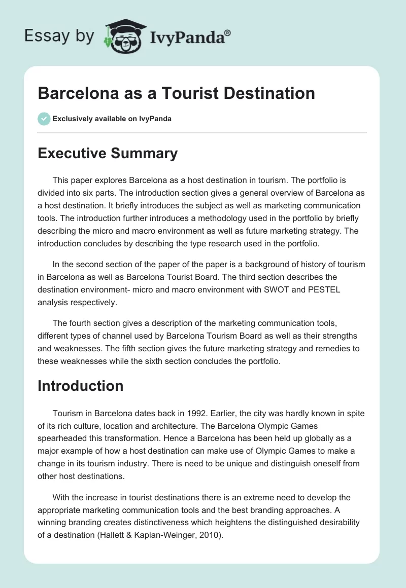 Barcelona as a Tourist Destination. Page 1