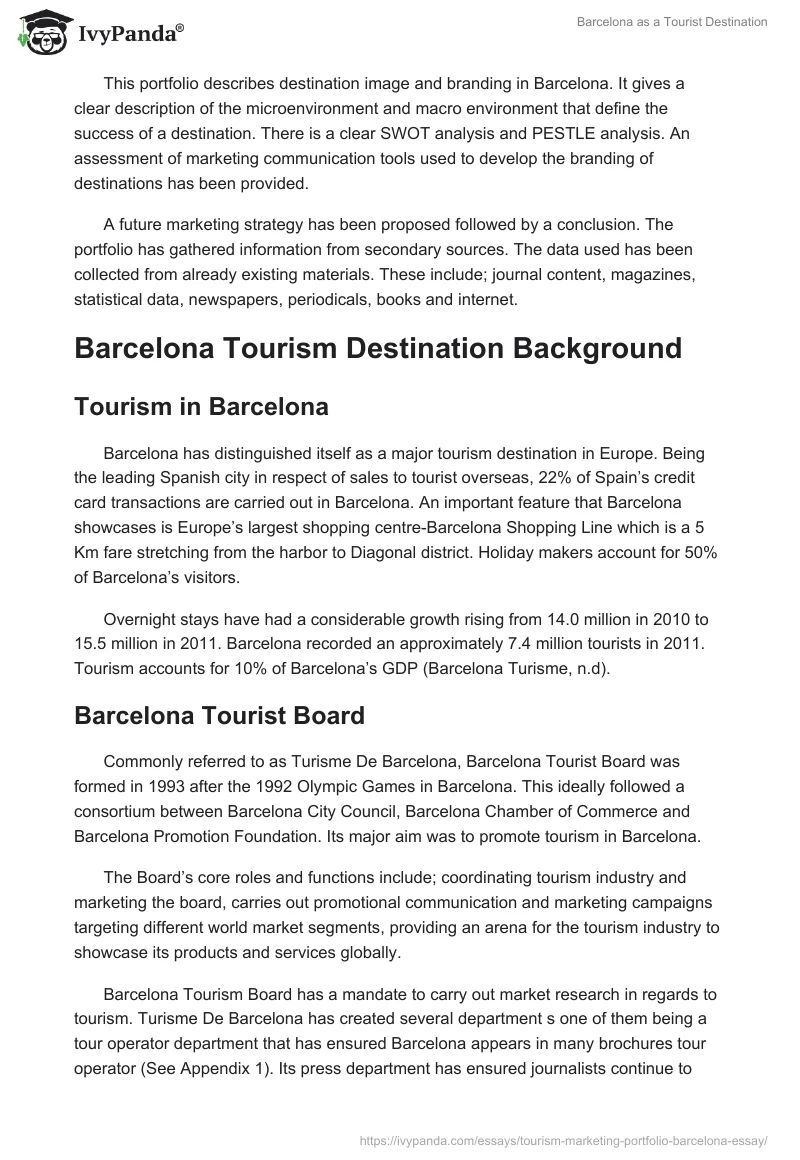 Barcelona as a Tourist Destination. Page 2