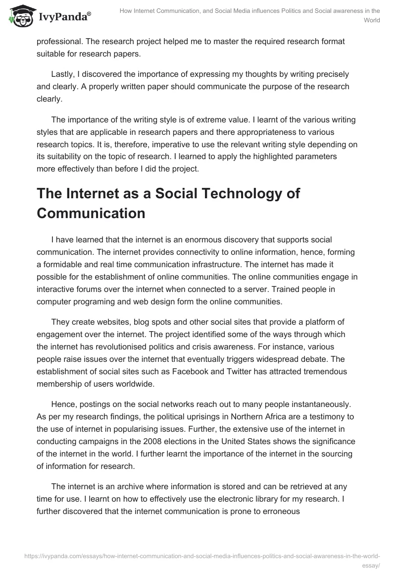 How Internet Communication, and Social Media Influences Politics and Social Awareness in the World. Page 5