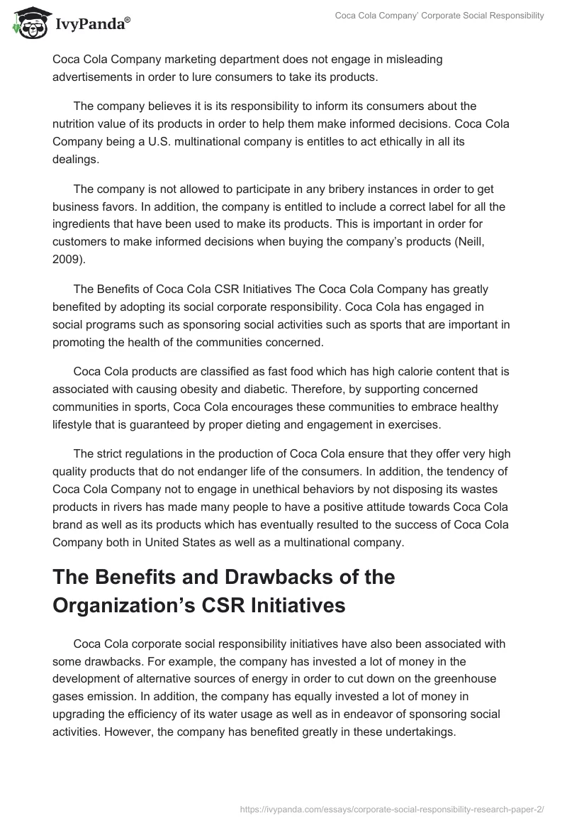 Coca Cola Company’ Corporate Social Responsibility. Page 3