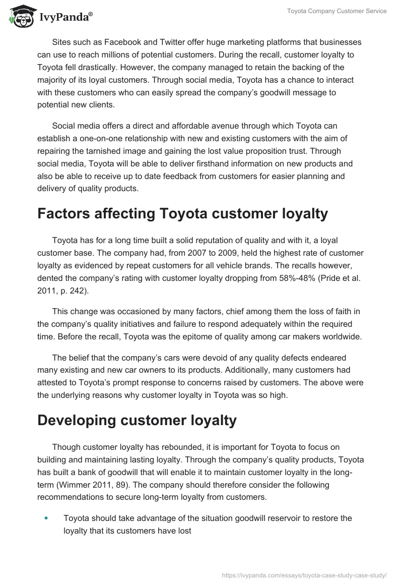 Toyota Company Customer Service. Page 2