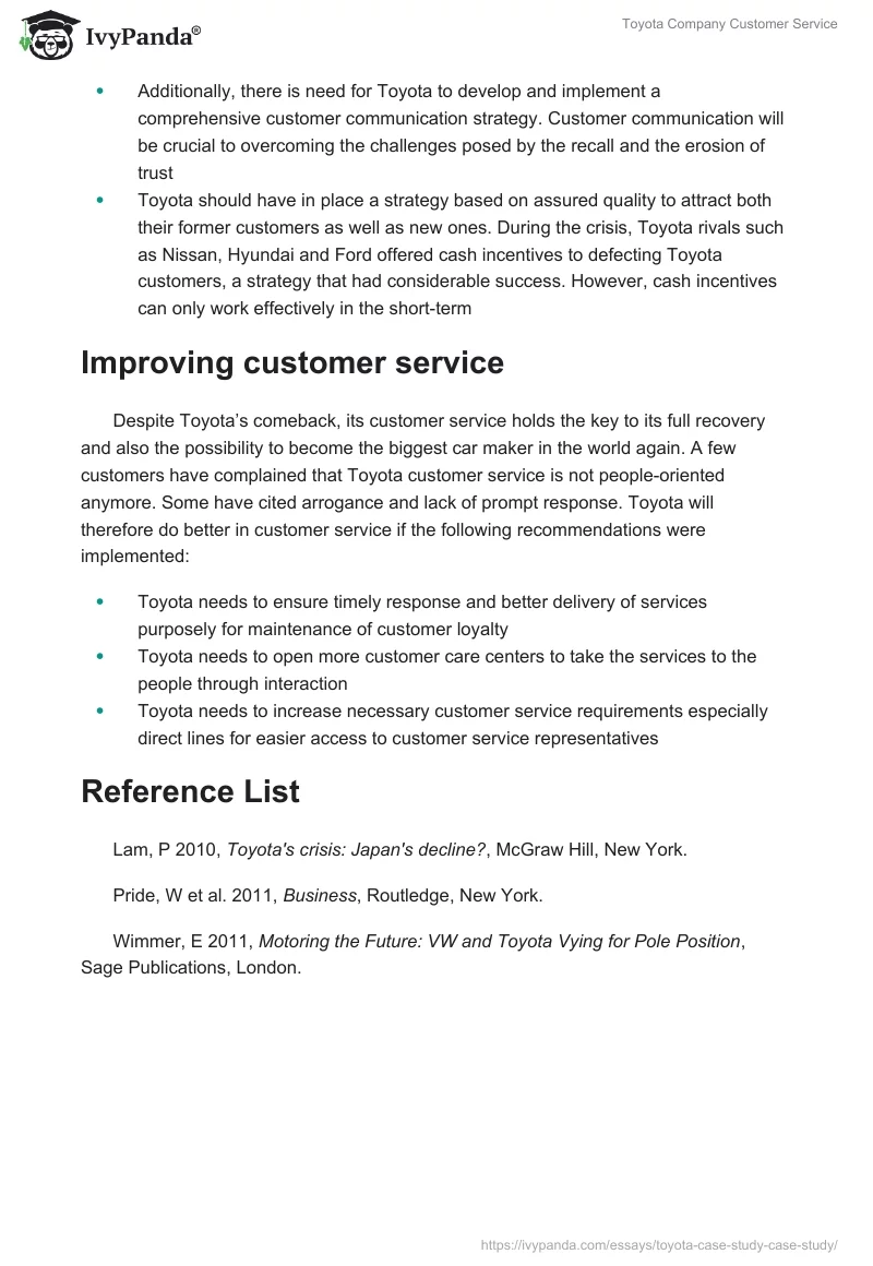 Toyota Company Customer Service. Page 3