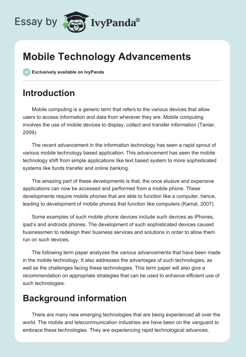 Mobile Technology Advancements. Page 1