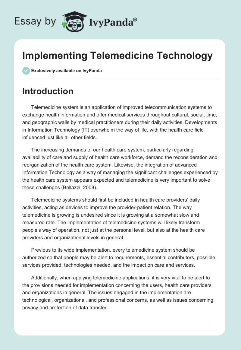 Implementing Telemedicine Technology. Page 1