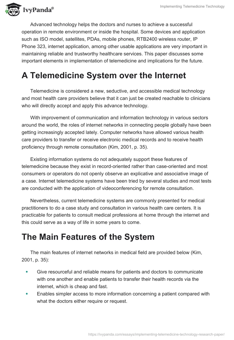 Implementing Telemedicine Technology. Page 2