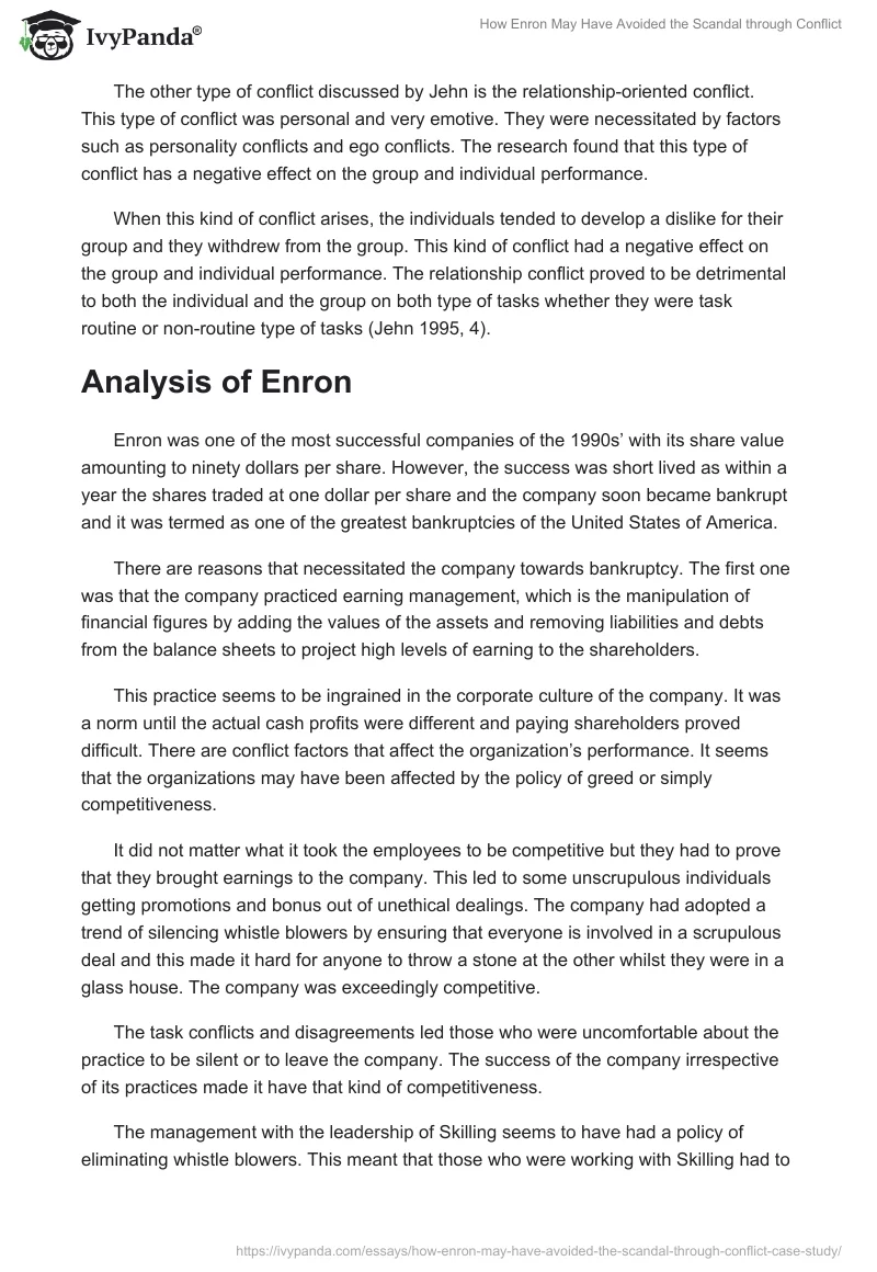 How Enron May Have Avoided the Scandal through Conflict. Page 2