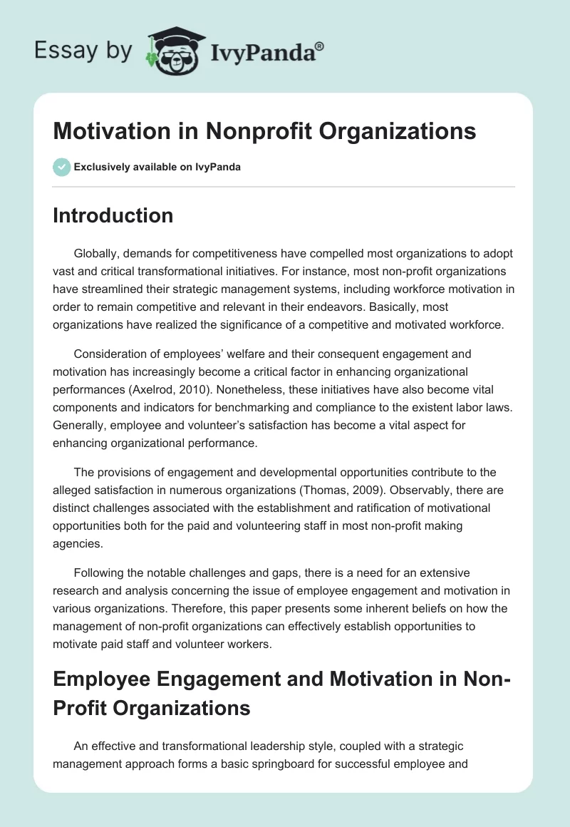 Motivation in Nonprofit Organizations. Page 1