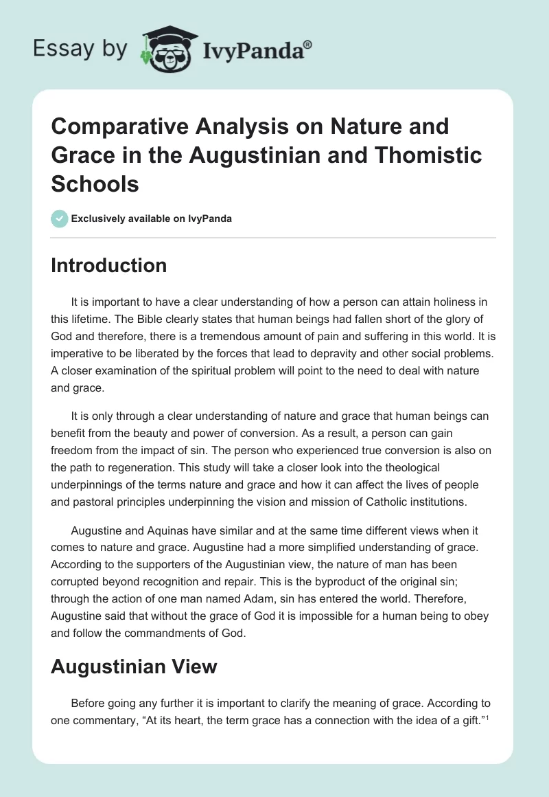 Comparative Analysis on Nature and Grace in the Augustinian and Thomistic Schools. Page 1