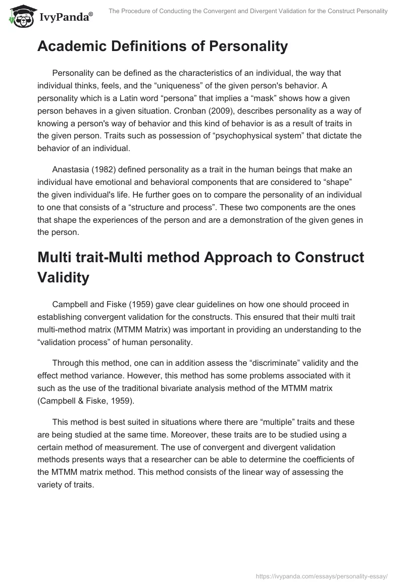 The Procedure of Conducting the Convergent and Divergent Validation for the Construct Personality. Page 2