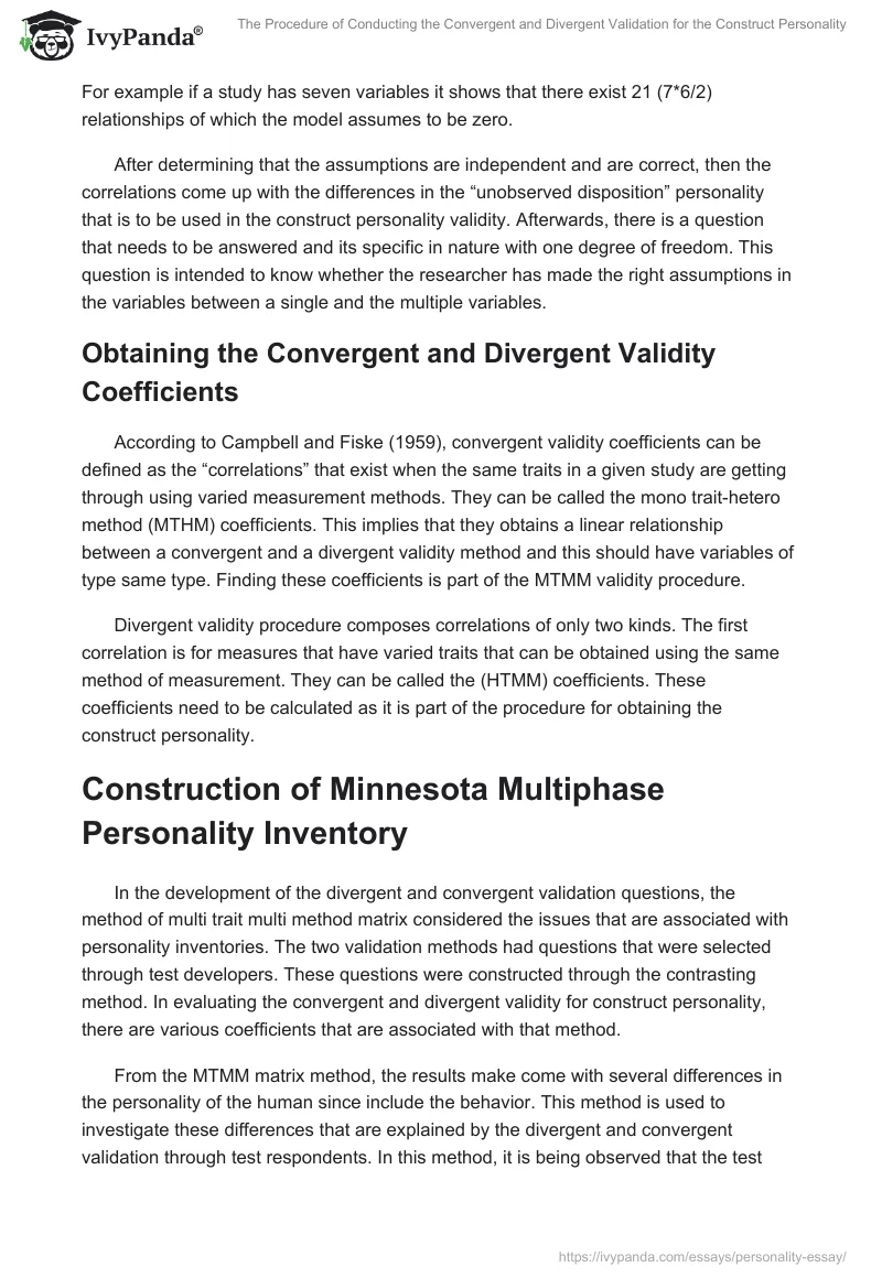The Procedure of Conducting the Convergent and Divergent Validation for the Construct Personality. Page 4