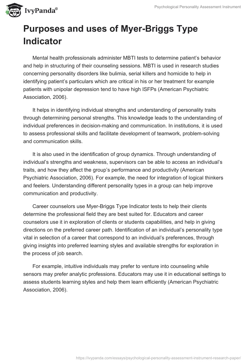 Psychological Personality Assessment Instrument. Page 4