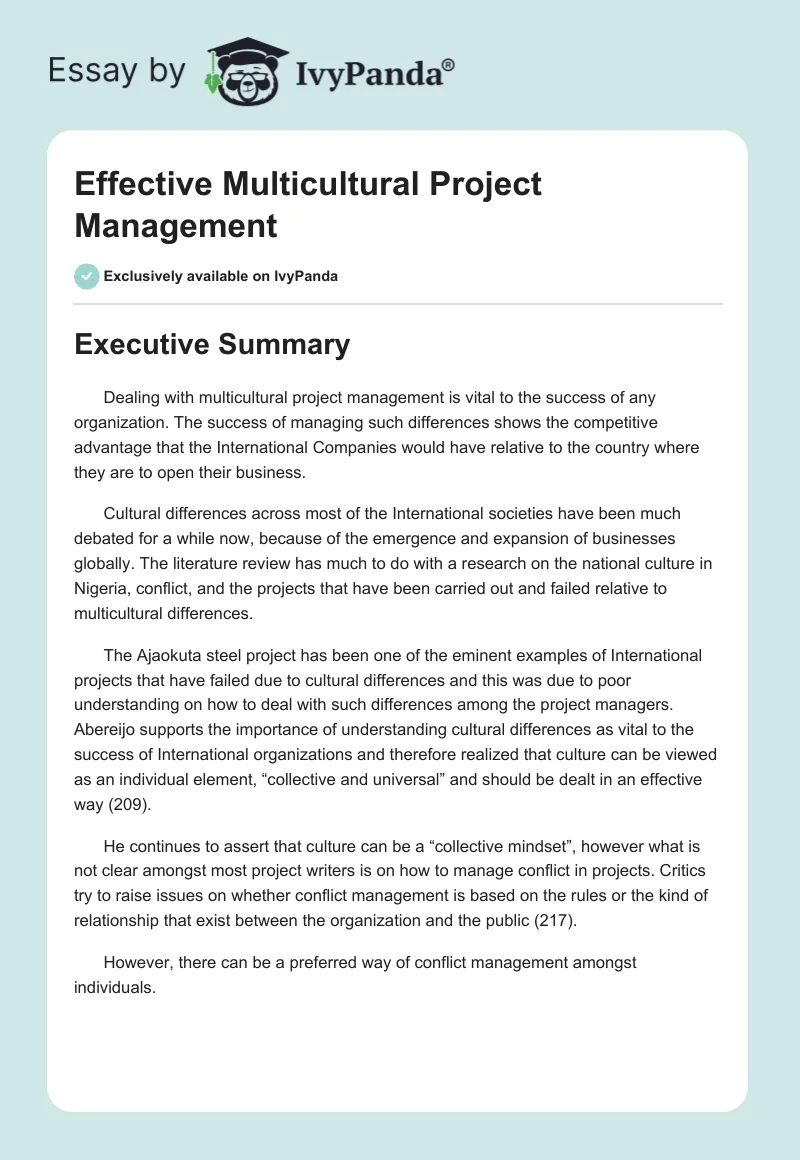 Effective Multicultural Project Management. Page 1