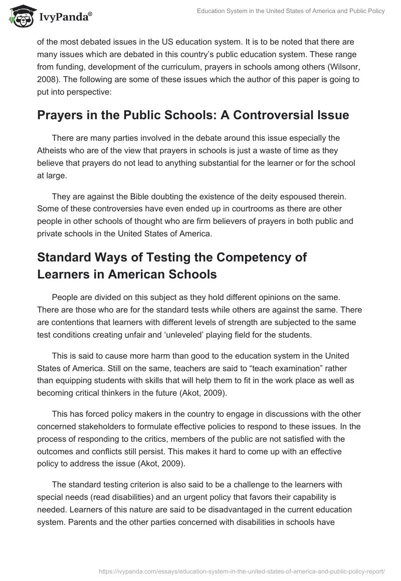 Education System in the United States of America and Public Policy. Page 2