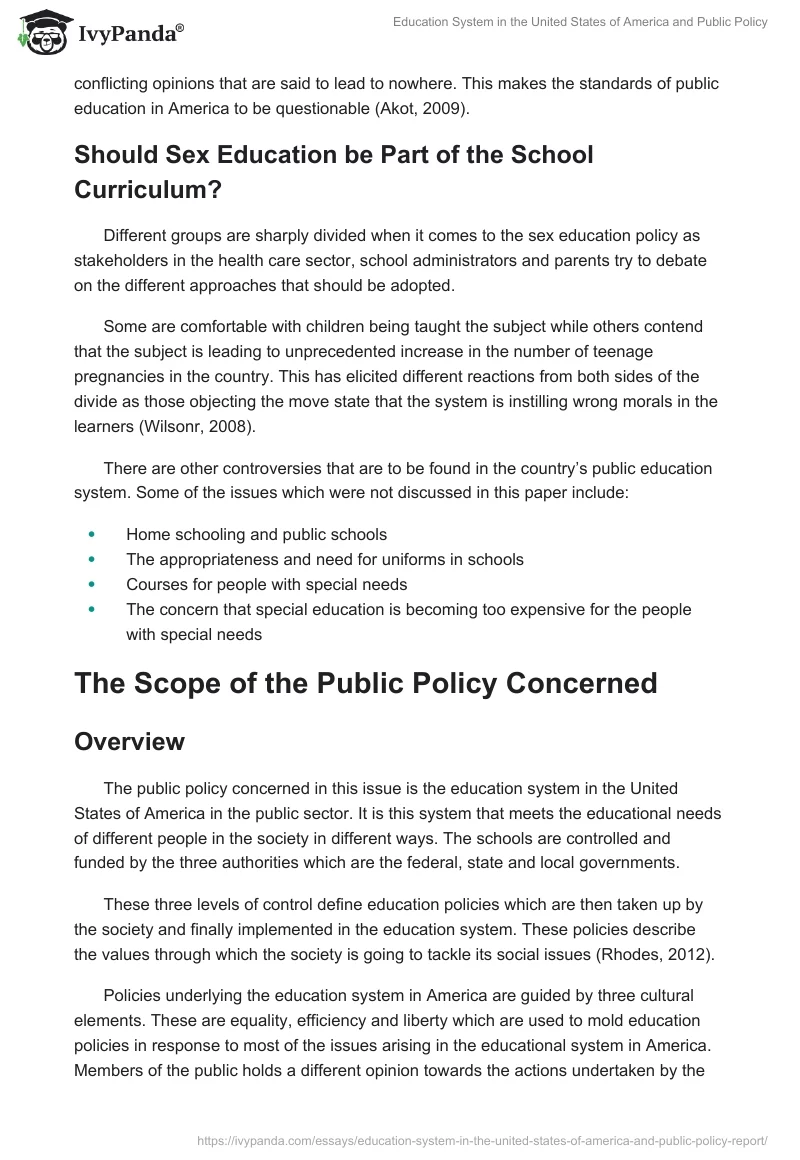 Education System in the United States of America and Public Policy. Page 3