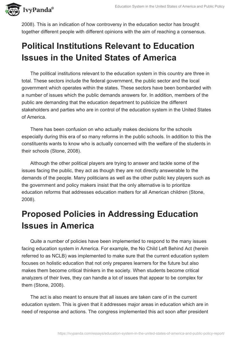 Education System in the United States of America and Public Policy. Page 5