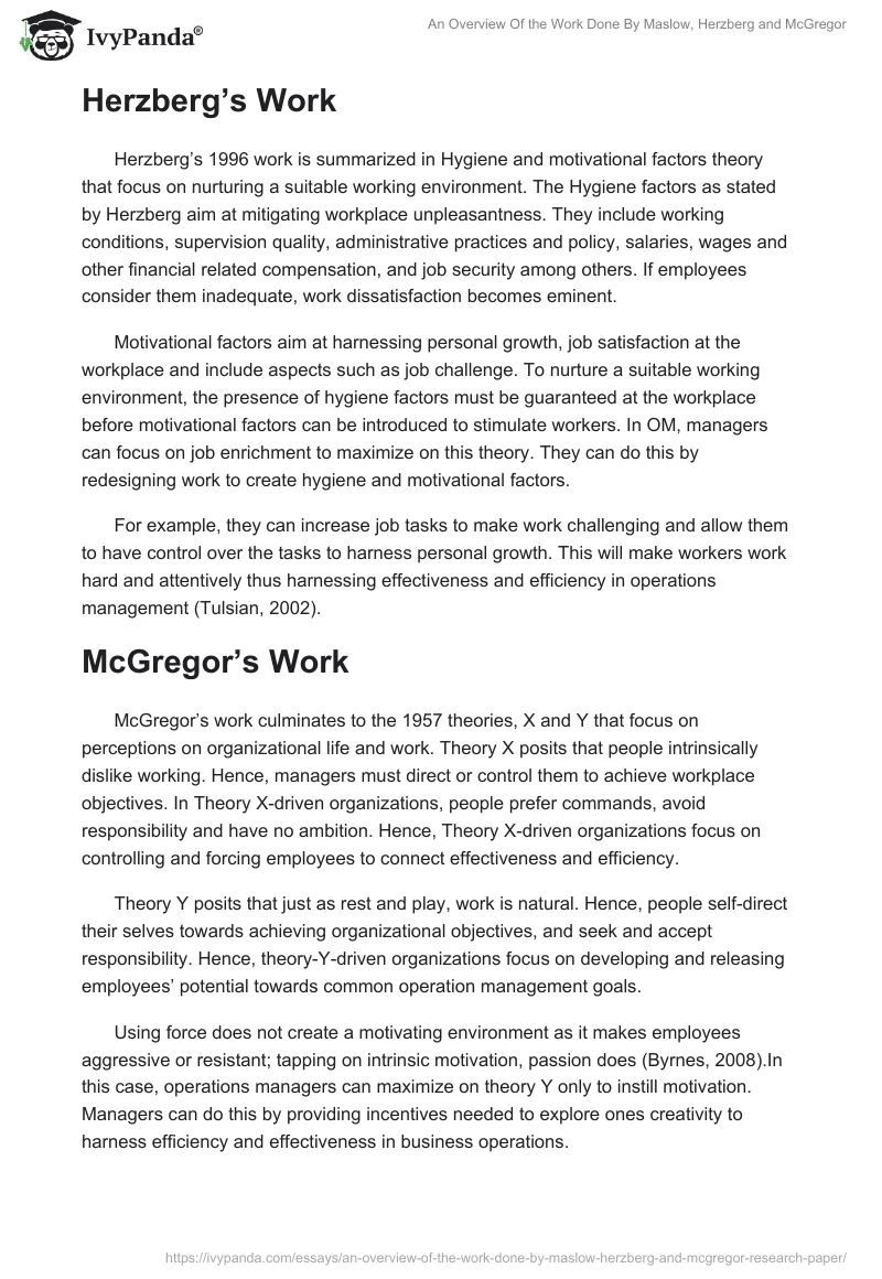 An Overview of the Work Done by Maslow, Herzberg, and McGregor. Page 2