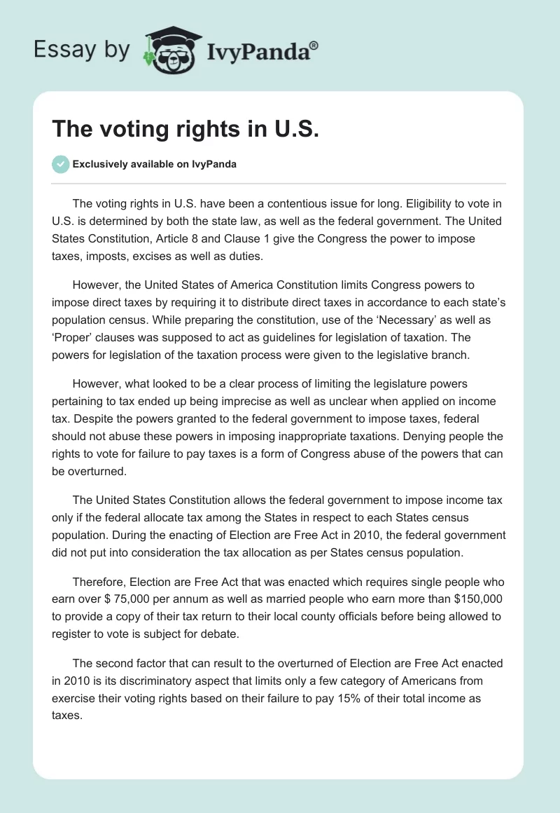 The voting rights in U.S.. Page 1