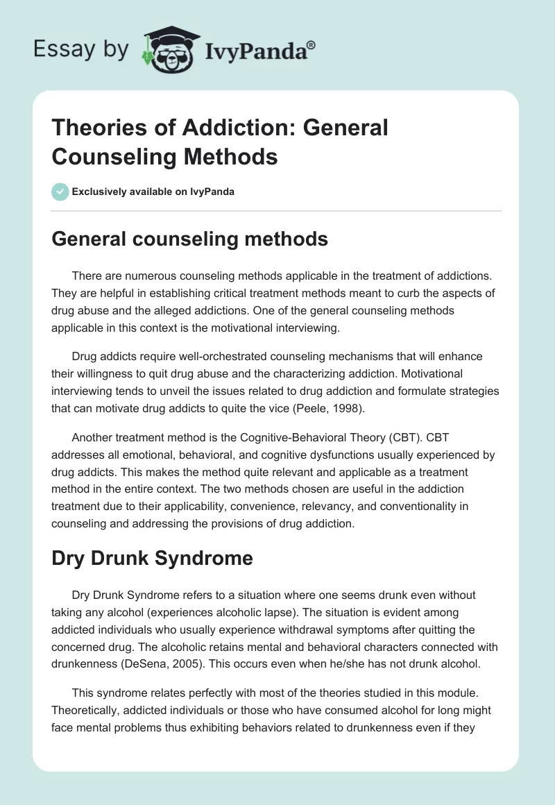 Theories of Addiction: General Counseling Methods. Page 1
