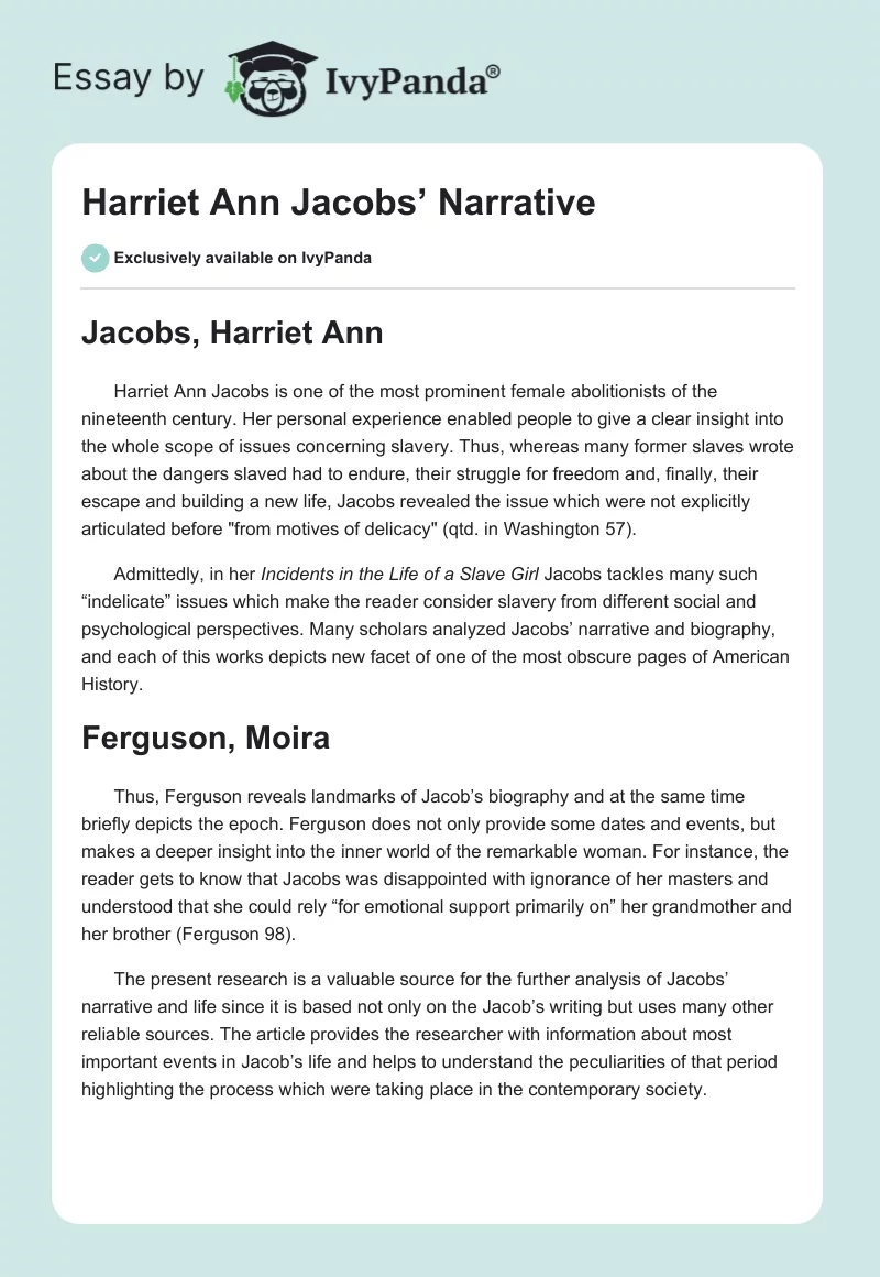 Harriet Ann Jacobs’ Narrative. Page 1