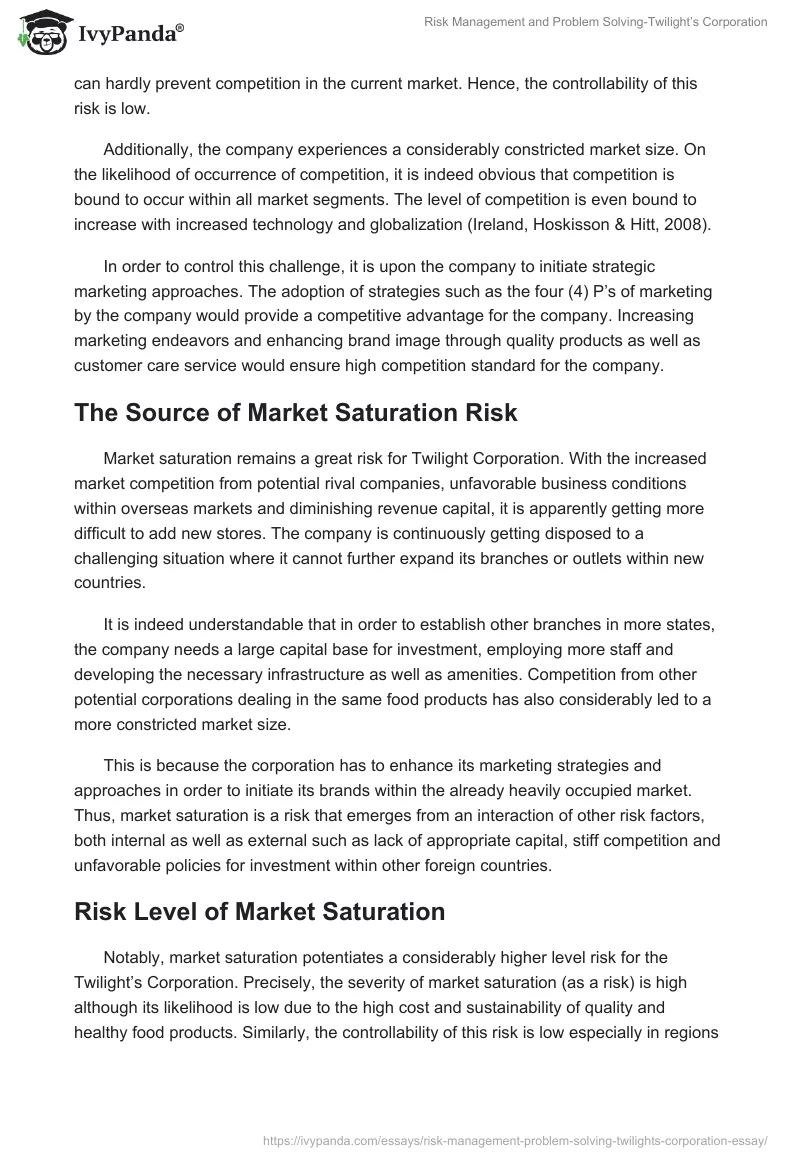 Risk Management and Problem Solving-Twilight’s Corporation. Page 4