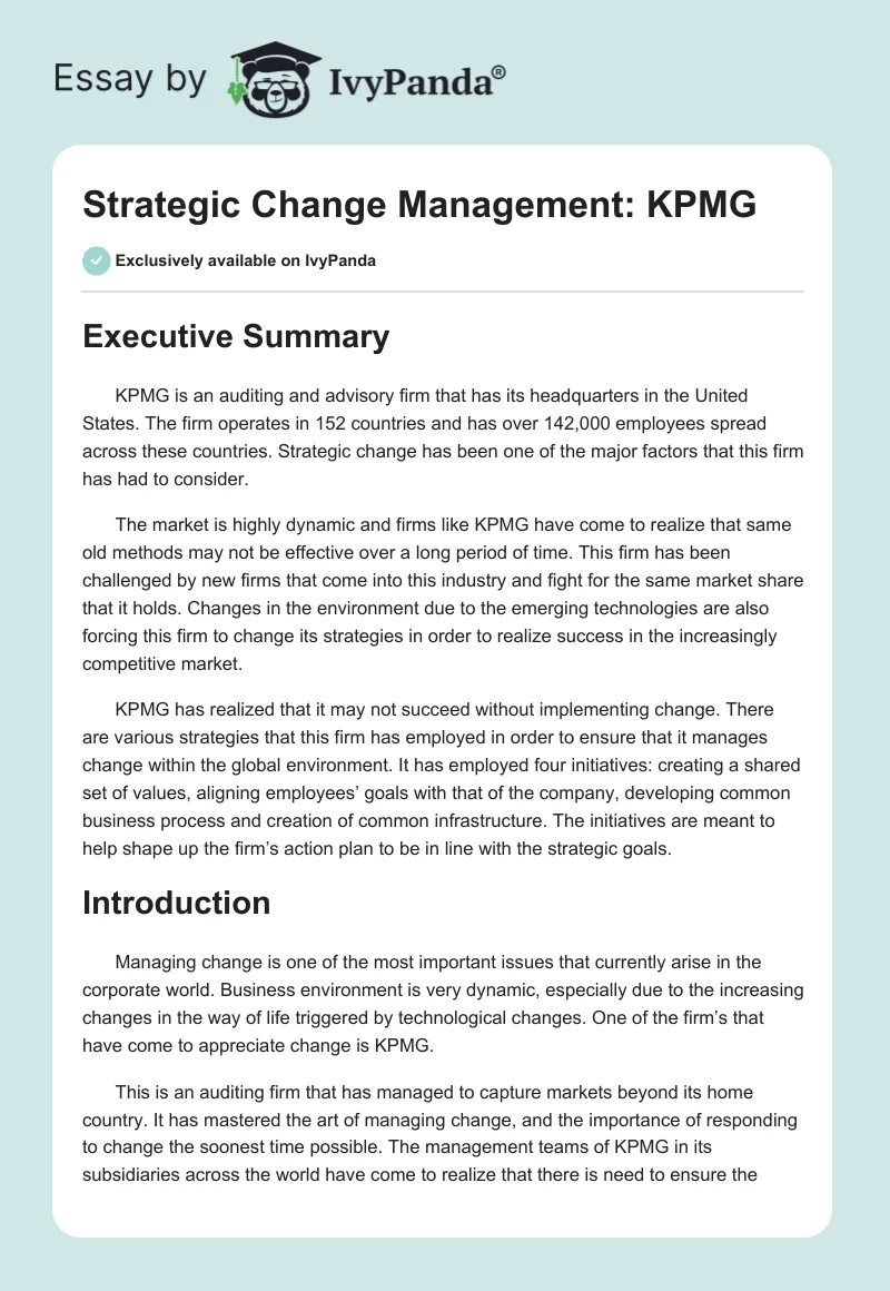 Strategic Change Management: KPMG. Page 1