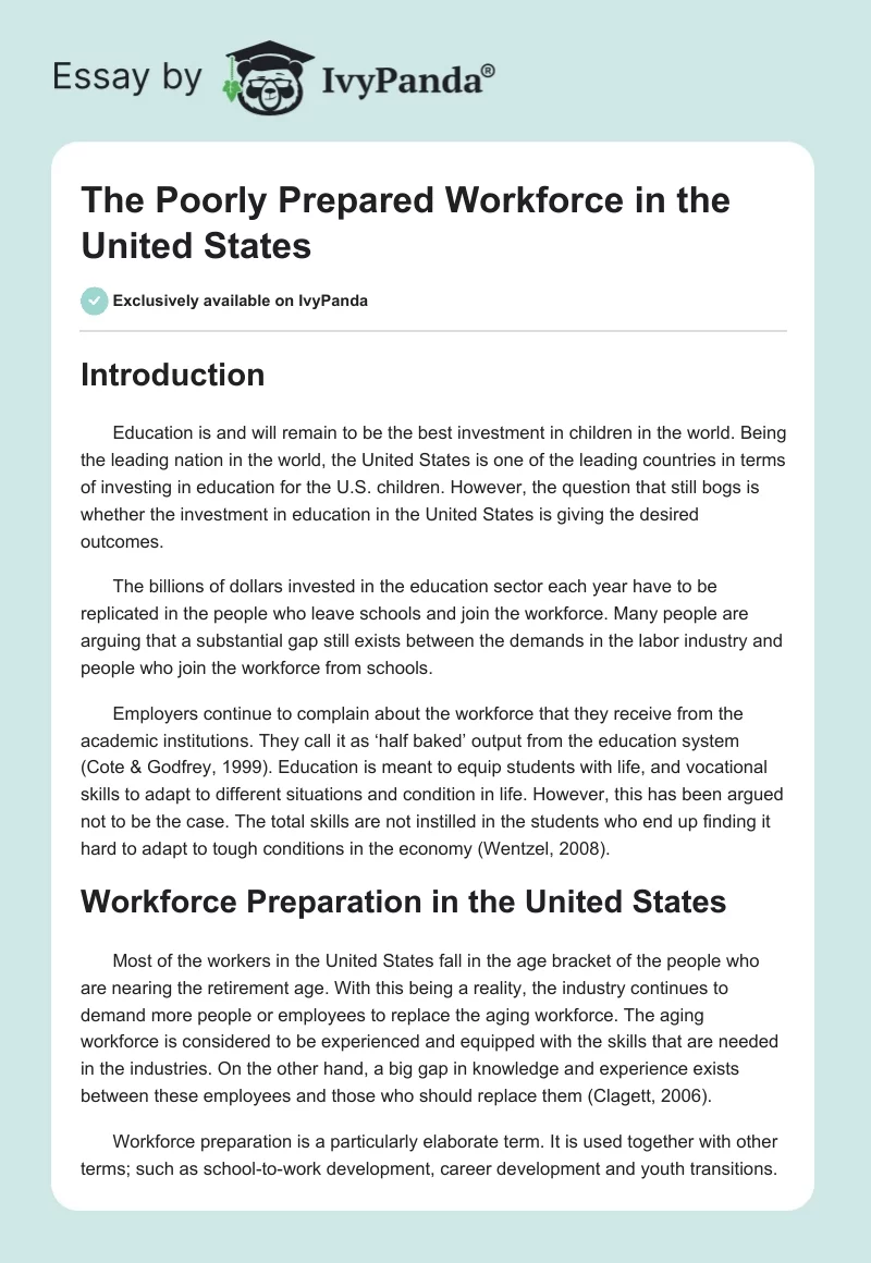 The Poorly Prepared Workforce in the United States. Page 1