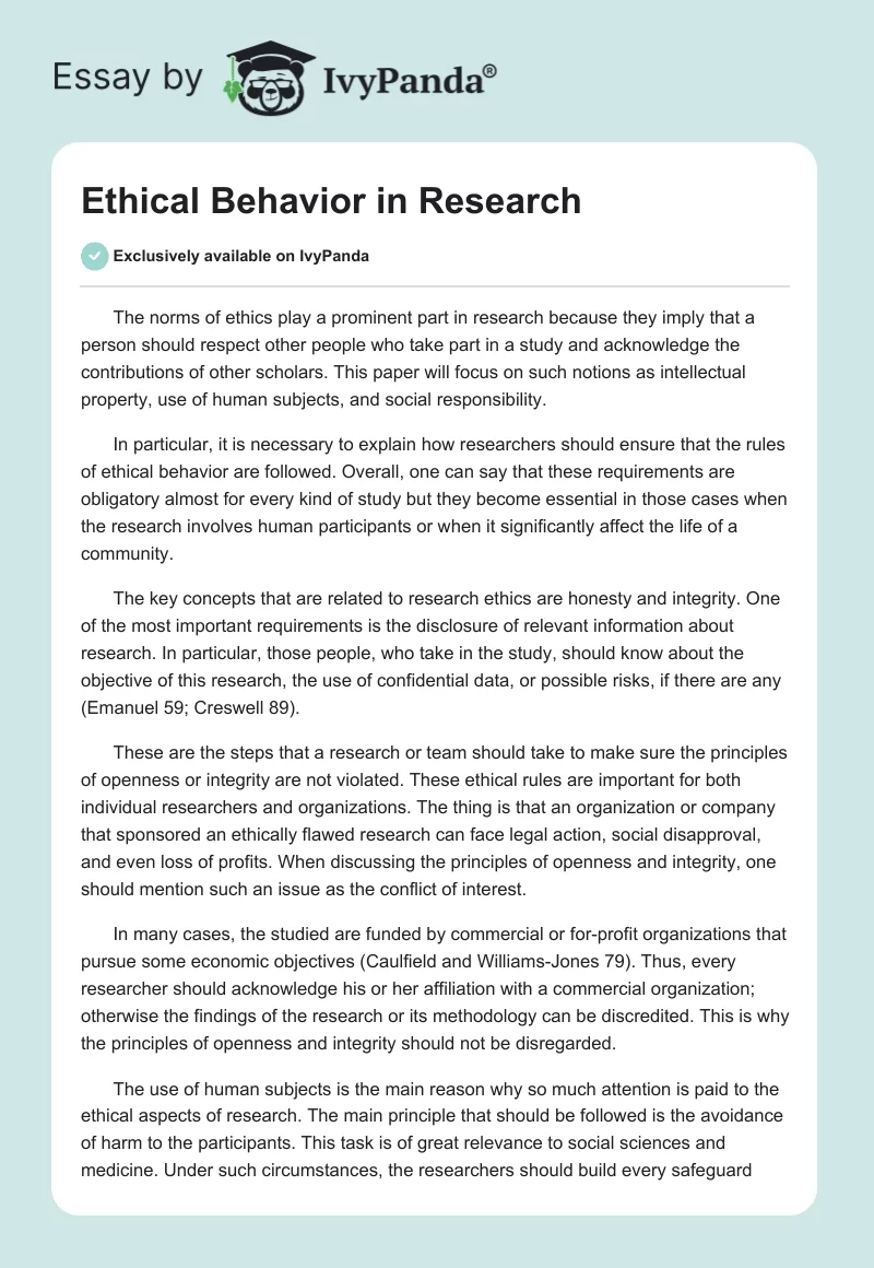 Ethical Behavior in Research. Page 1