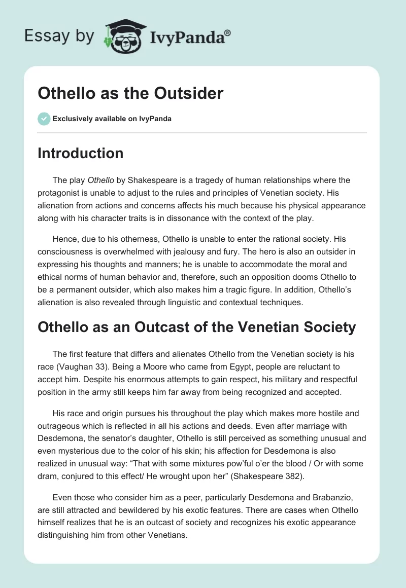 Othello as the Outsider. Page 1