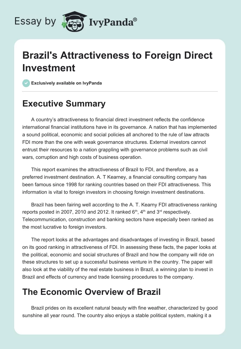 Brazil's Attractiveness to Foreign Direct Investment. Page 1