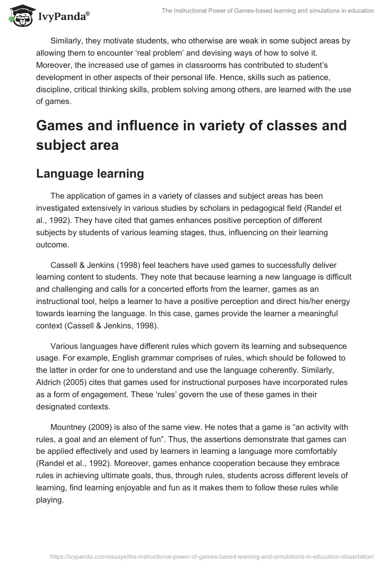 The Instructional Power of Games-based learning and simulations in education. Page 2