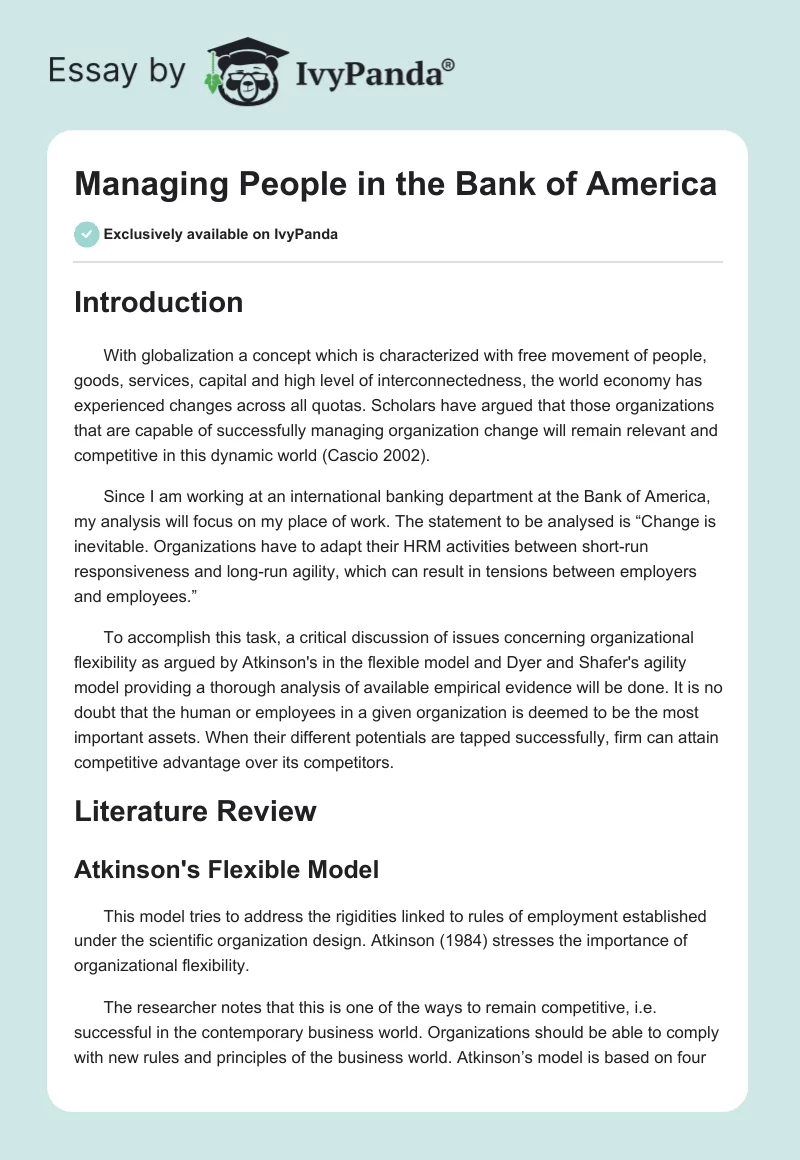 Managing People in the Bank of America. Page 1