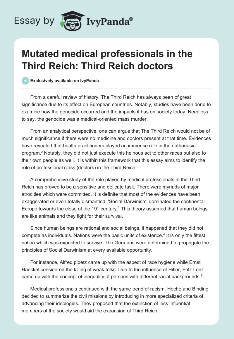 Mutated medical professionals in the Third Reich: Third Reich doctors. Page 1