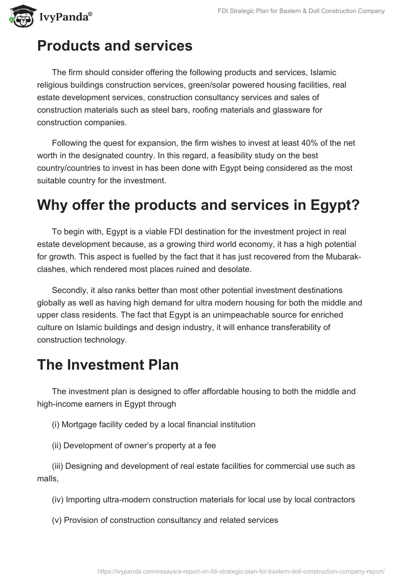 FDI Strategic Plan for Baxtern & Doll Construction Company. Page 3