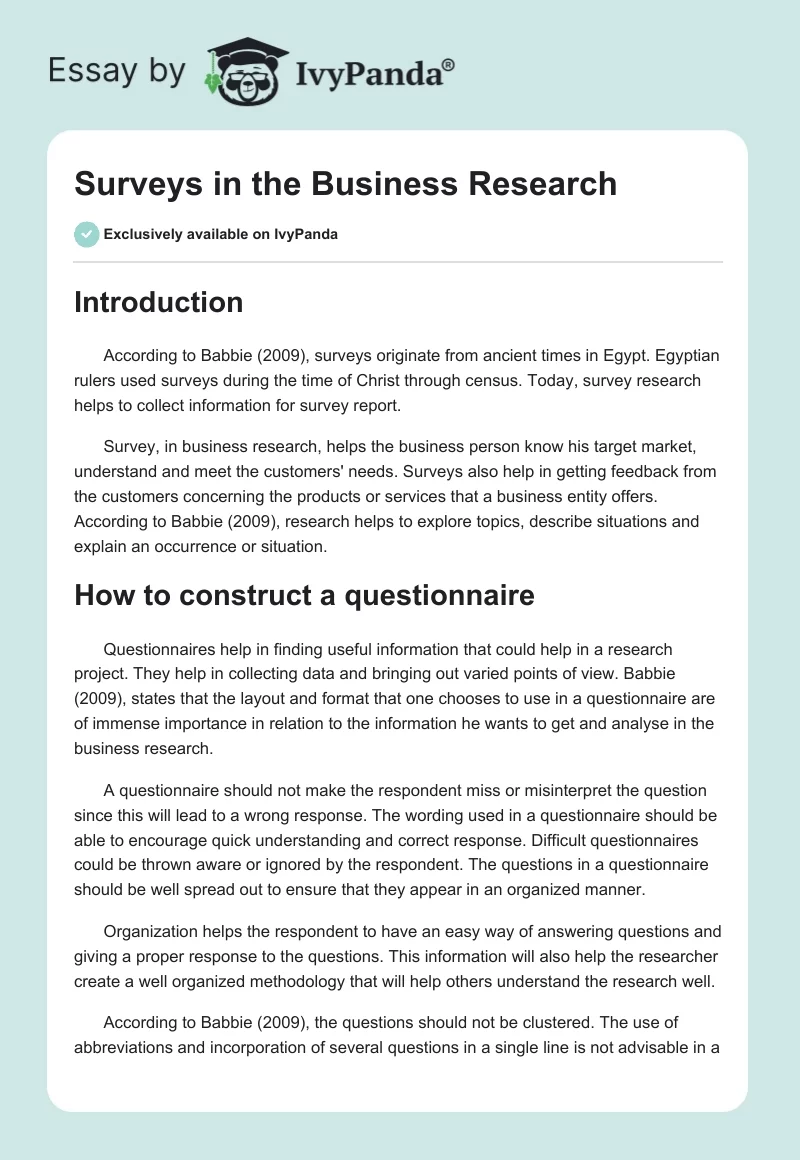 Surveys in the Business Research. Page 1