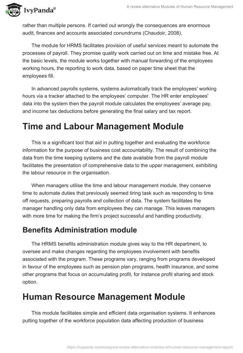 A review alternative Modules of Human Resource Management. Page 3