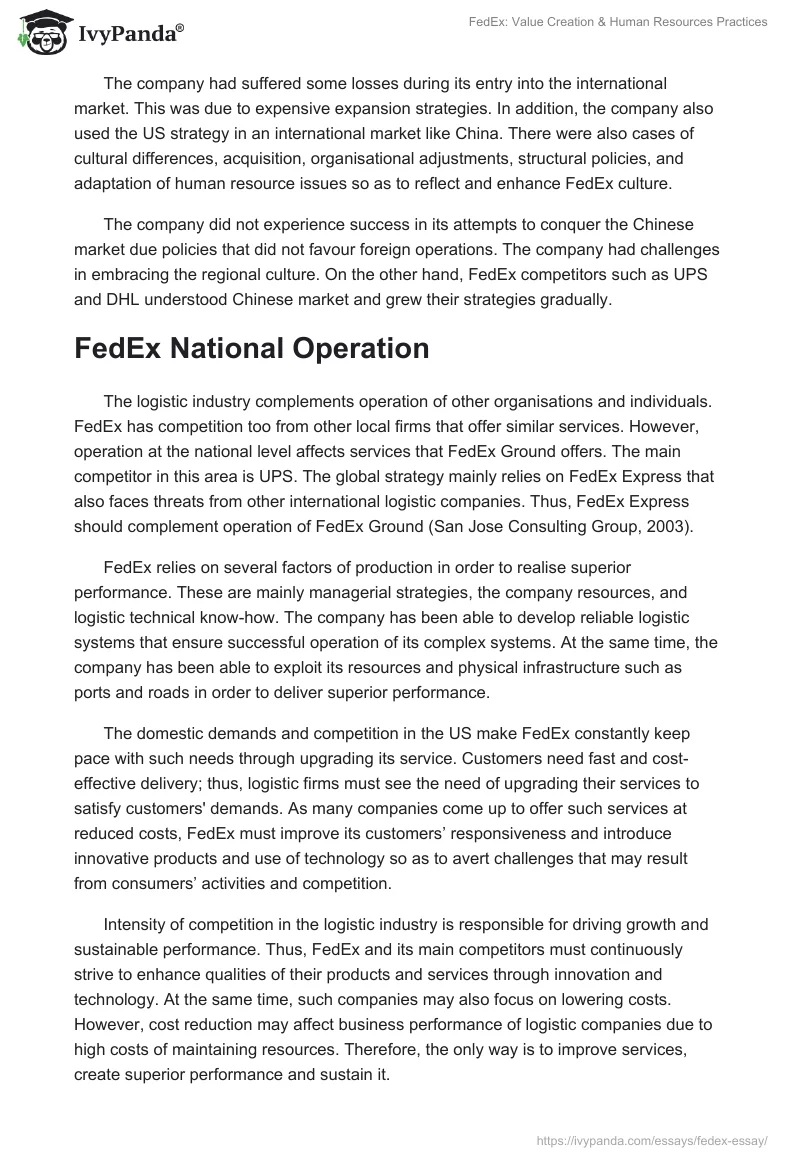 FedEx: Value Creation & Human Resources Practices. Page 2
