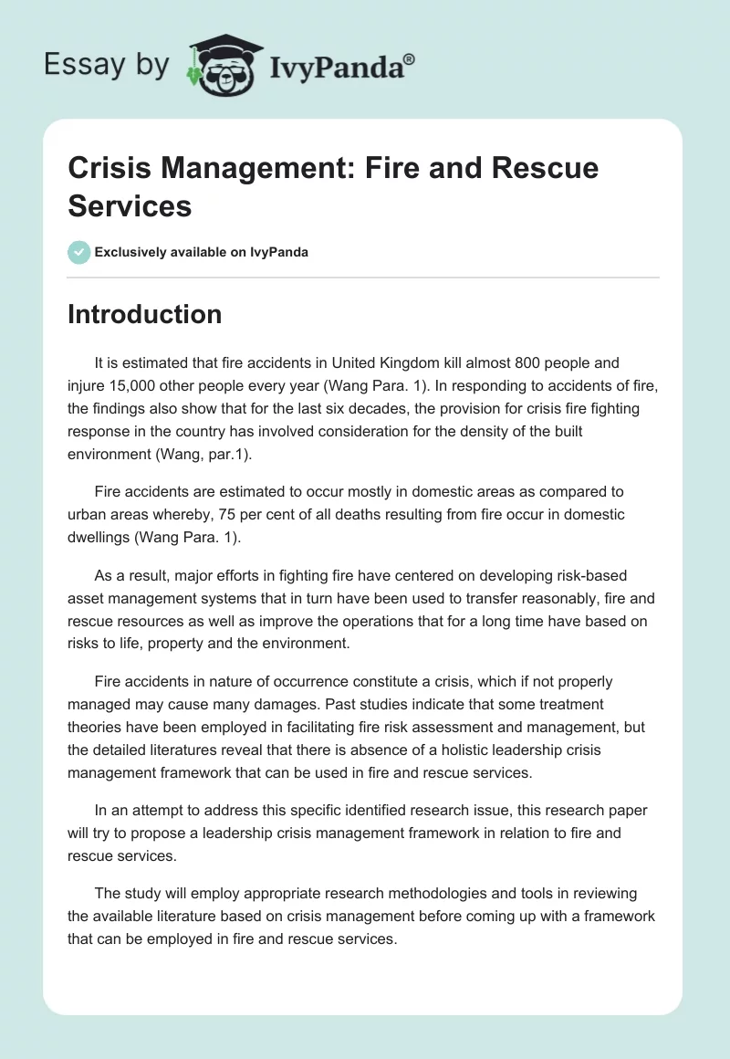 Crisis Management: Fire and Rescue Services. Page 1