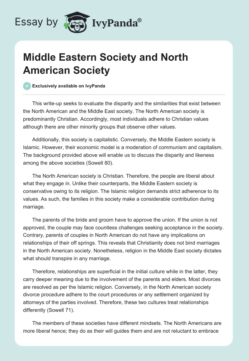Middle Eastern Society and North American Society. Page 1