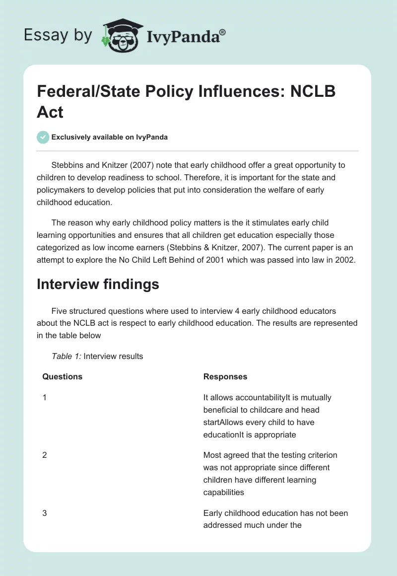 Federal/State Policy Influences: NCLB Act. Page 1