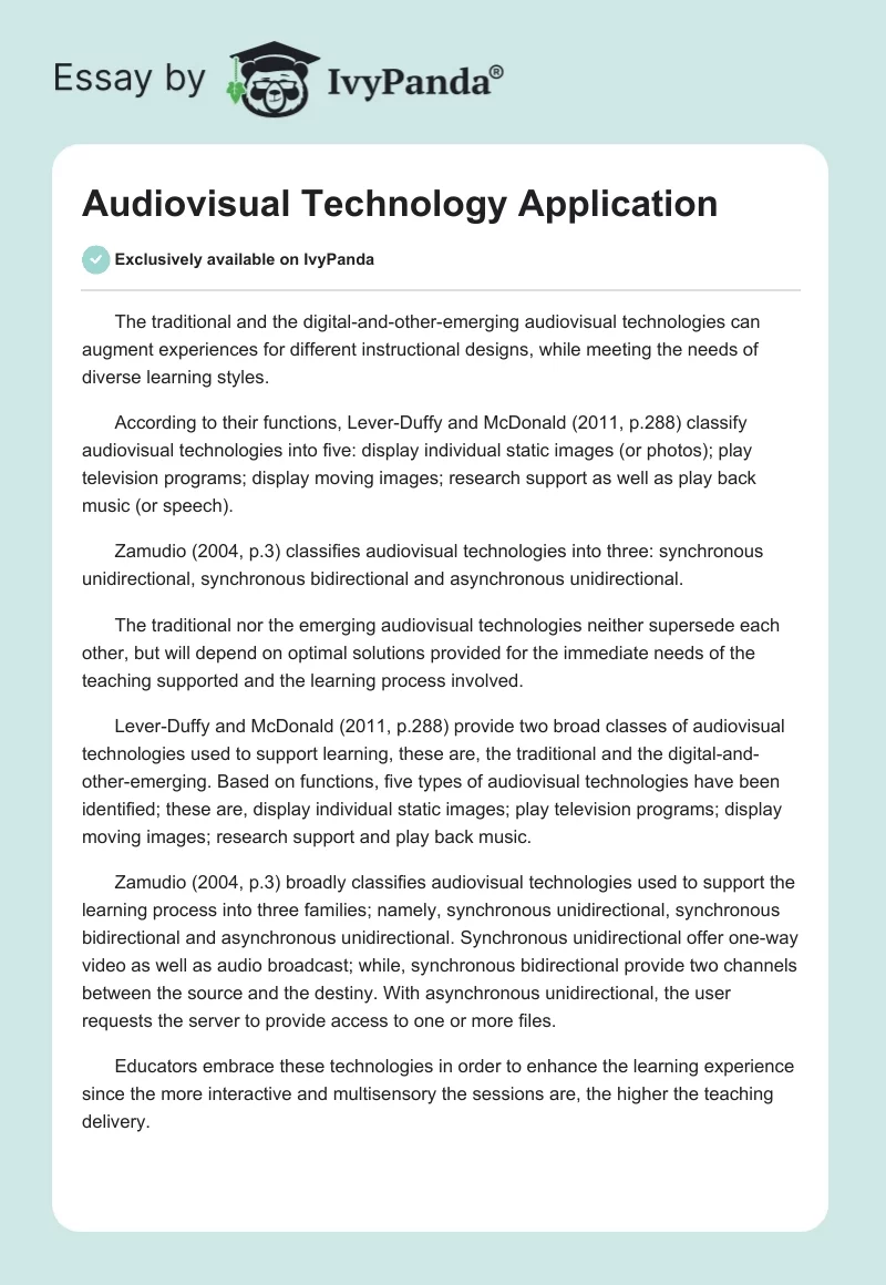 Audiovisual Technology Application. Page 1