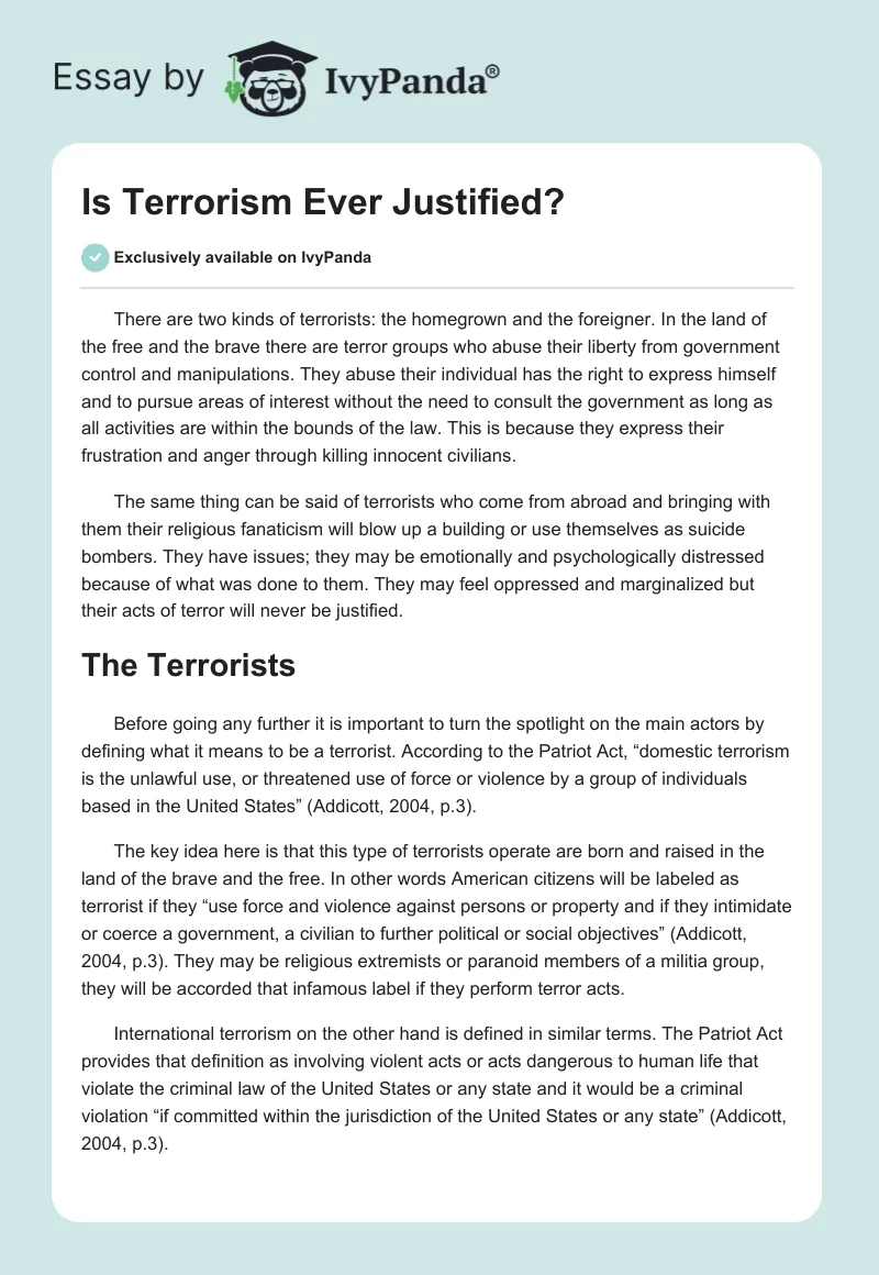 Is Terrorism Ever Justified?. Page 1