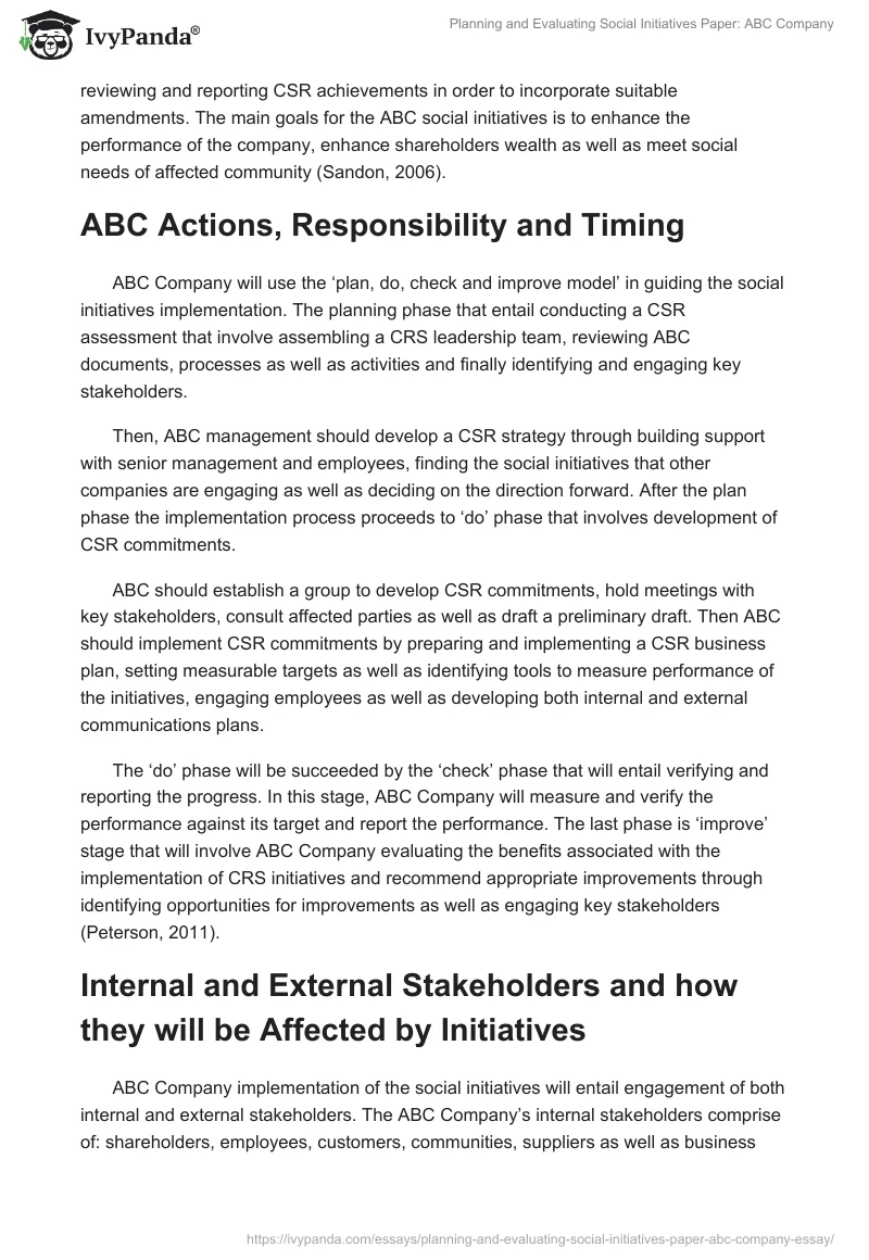 Planning and Evaluating Social Initiatives Paper: ABC Company. Page 2