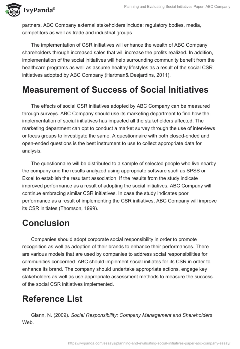 Planning and Evaluating Social Initiatives Paper: ABC Company. Page 3