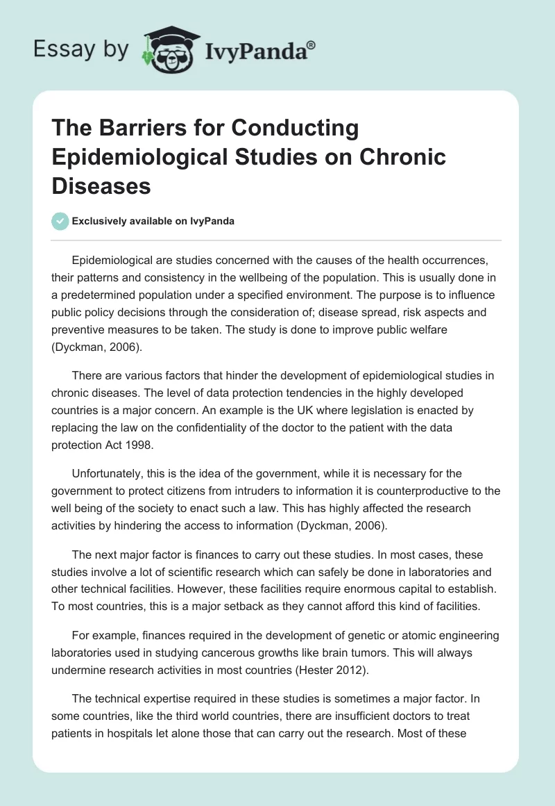 The Barriers for Conducting Epidemiological Studies on Chronic Diseases. Page 1