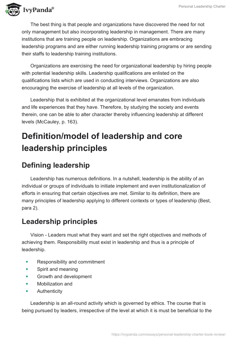 Personal Leadership Charter. Page 5